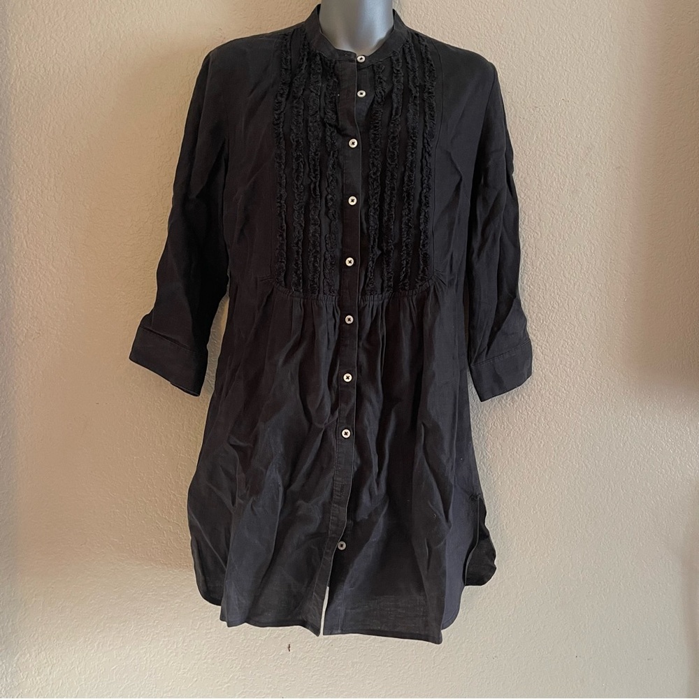 Boden tunic button down blouse dress 100% linen size 12 black